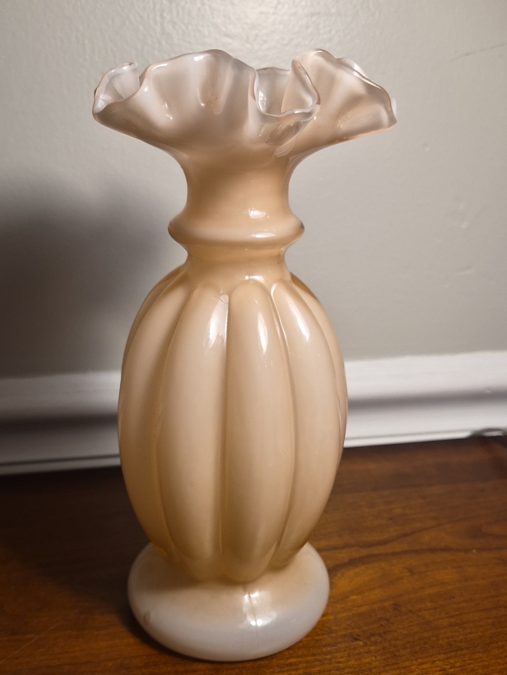 Fenton Cream Ruffled Top Glass Vase 8.5 In Tall